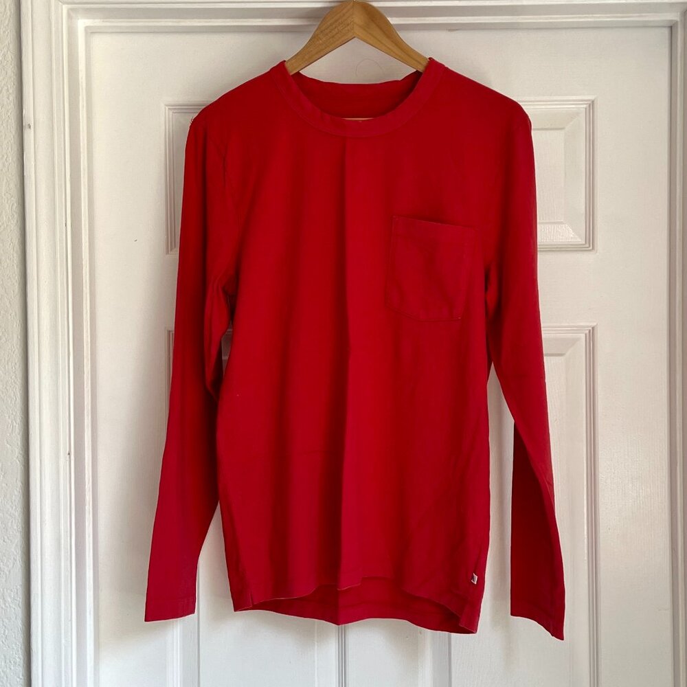 unisex red long sleeve pocket shirt 🍉